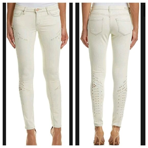 BlankNYC Spray On Skinny Miley Cyrus Ivory Eyelet Jeans - Picture 1 of 11